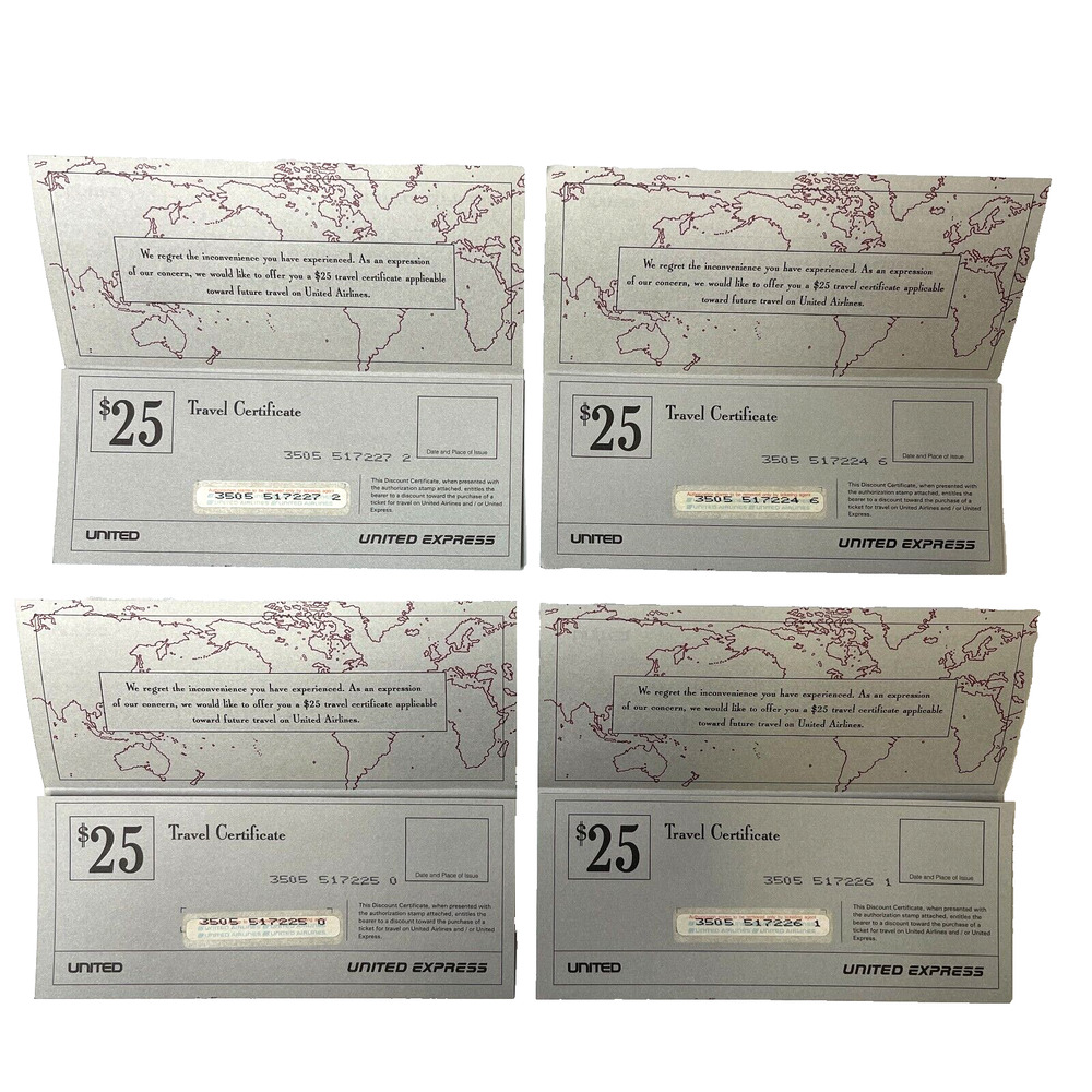 Lot of 4 United Express Travel Certificate No Value Not Redeemable Collectable